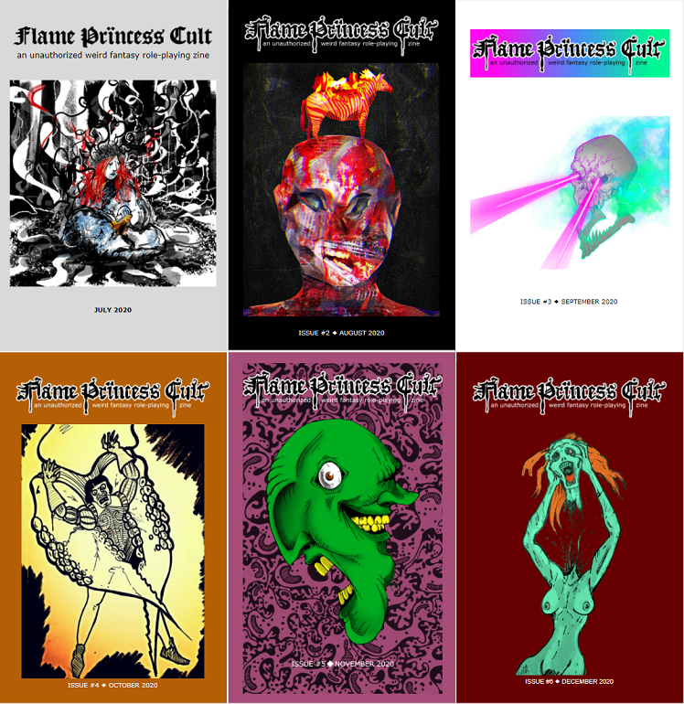 Covers of issues 1-6 of Flame Prïncess Cult